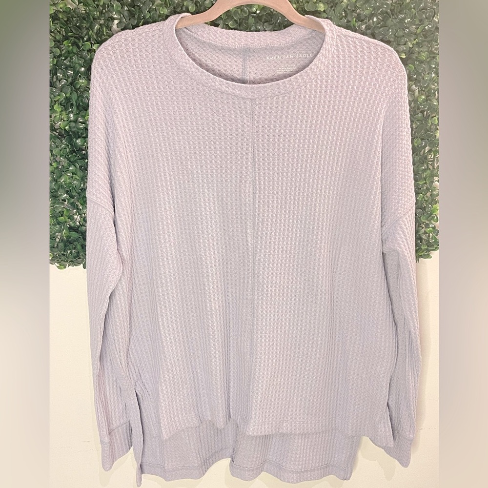 American eagle waffle knit high low hem long sleeve sweater size XS
